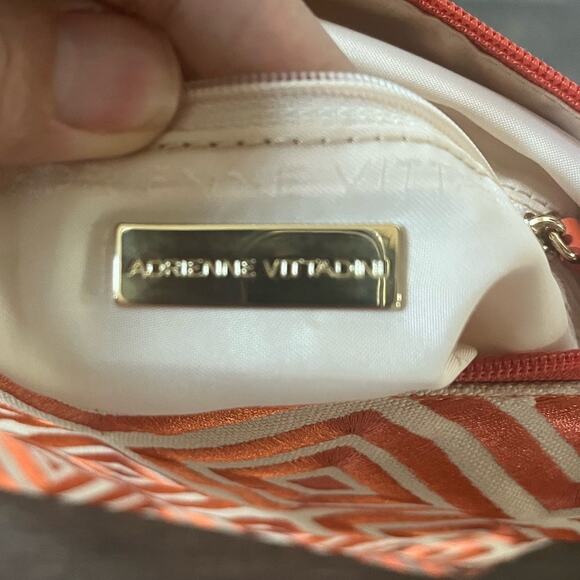 NEW Adrienne Vittadini Shoulder Woven Bag Orange Leather Details Zipper Closure - Picture 9 of 9